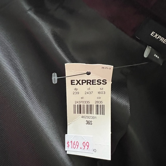 Express Plum/burgundy  Velvet Slim Tuxedo Jacket - Picture 6 of 9